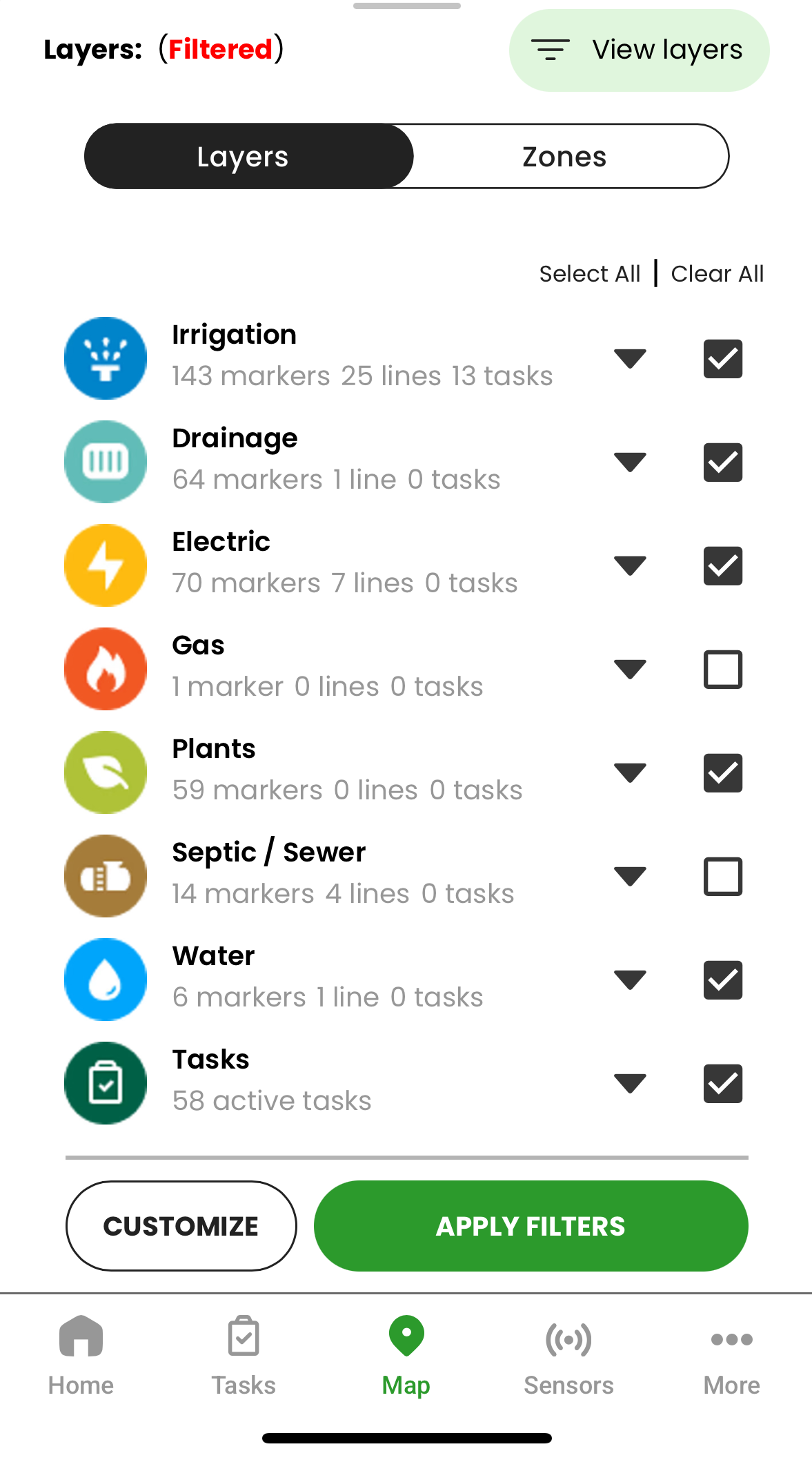 YardPro map layers panel
